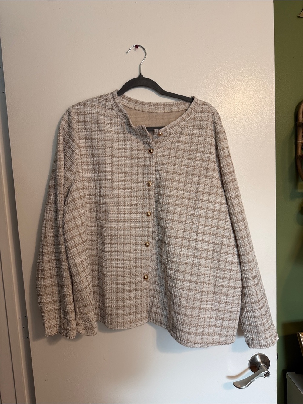 Neutral Plaid Button-Front Jacket - Cream & Taupe